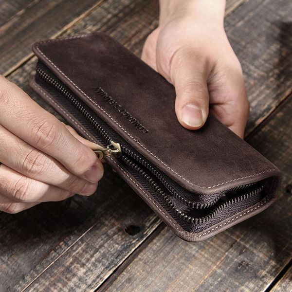 

pencil bags handmade genuine cowhide leather pen bag zipper pouch case retro stationery storage box school supplies