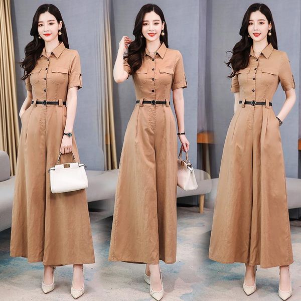 

women's jumpsuits & rompers women linen long romper female 2021 summer short sleeve solid casual wide leg, Black;white
