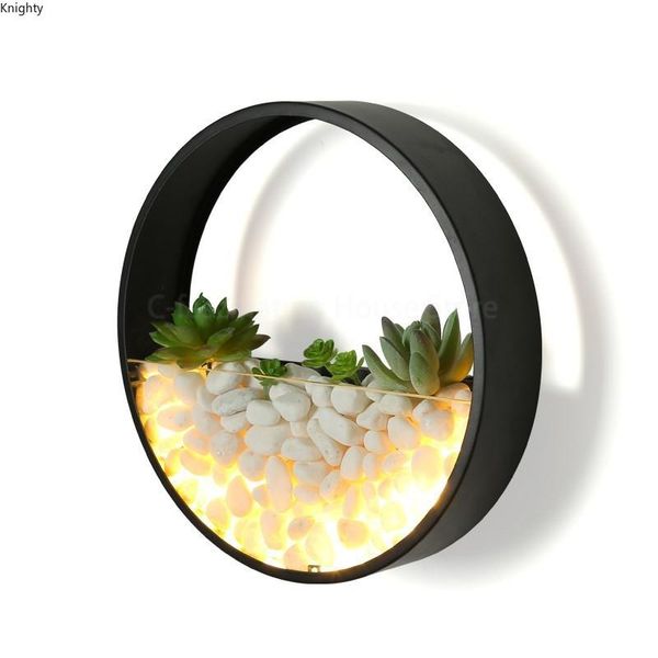 Lâmpada de parede Moderna LED Round Sconces para quarto de sala de estar decorado com plantas e pedras de presente de presente