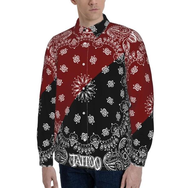 

men's casual shirts fashion print men long sleeve button shirt bandana design soft comfortable slim fit business streetwear factory cus, White;black