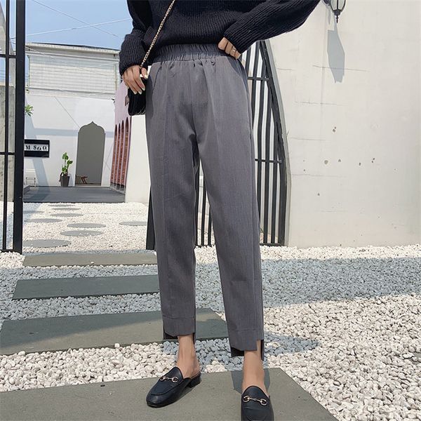 

chic loose solid soft all-match elastic-waist warm streetwear ankle-length casual plus size carrot pants 210421, Black;white