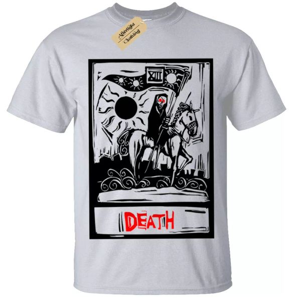 

death tarot card shirt man rock goth gothic grim reaper, White;black