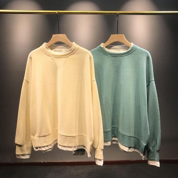 

women's hoodies & sweatshirts oversized crew neck sweatshirt women coat spring fake two-piece harajuku casual solid color stitching thi, Black