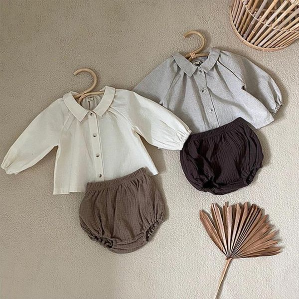 

korean style spring autumn toddler baby girls clothes infant clothing set long sleeve cotton t shirt pp shorts, White