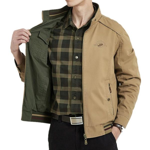 

men's jackets brand double-sided military jacket men 7xl 8xl spring autumn cotton business casual multi-pocket, Black;brown