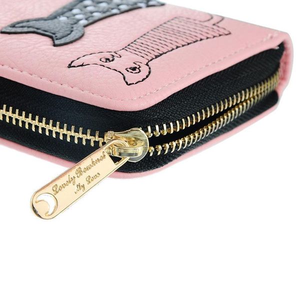 

womens wallet cute cat bifold long purse with zipper coin, Red;black