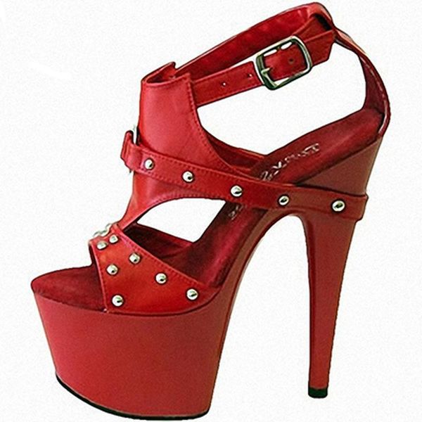 

mclubgirl 15cm heels type of thin heel one word buckle rivet fairy sandals and all kinds open toe women's shoes lyp, Black