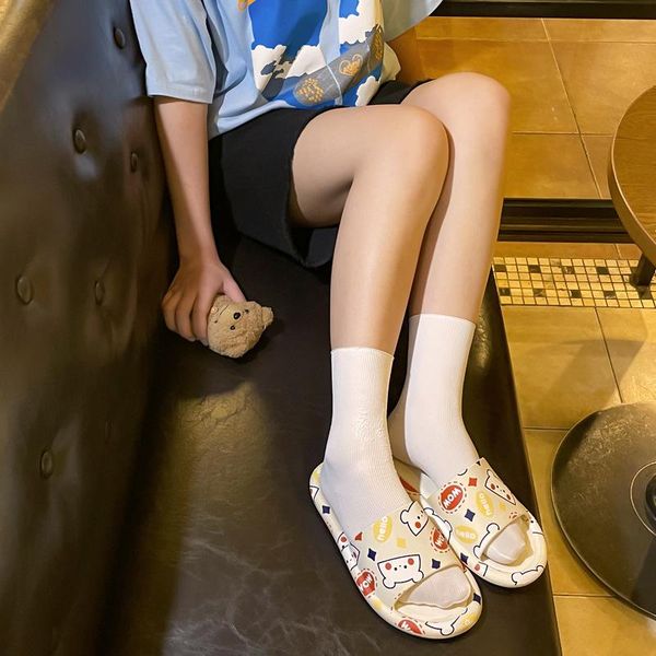 

slippers pvc cartoon pattern comfortable men and women home bathroom bathing couples non-slip sandals, Black