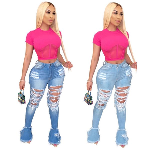 

70% off outlet online trendy woman ripped flared jeans fashion casual skinny boot cut street style denim long pants s-3xl, Blue