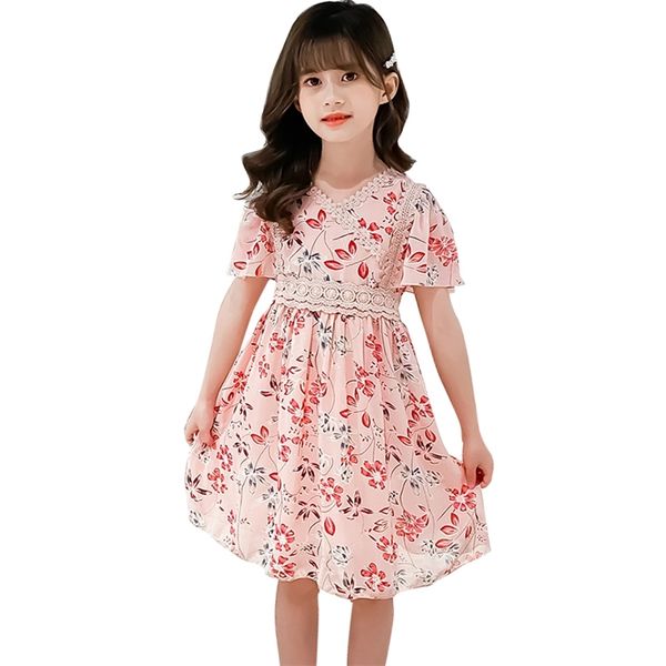 

summer dresses for girls lace floral ' children party casual style costumes kids 210527, Red;yellow