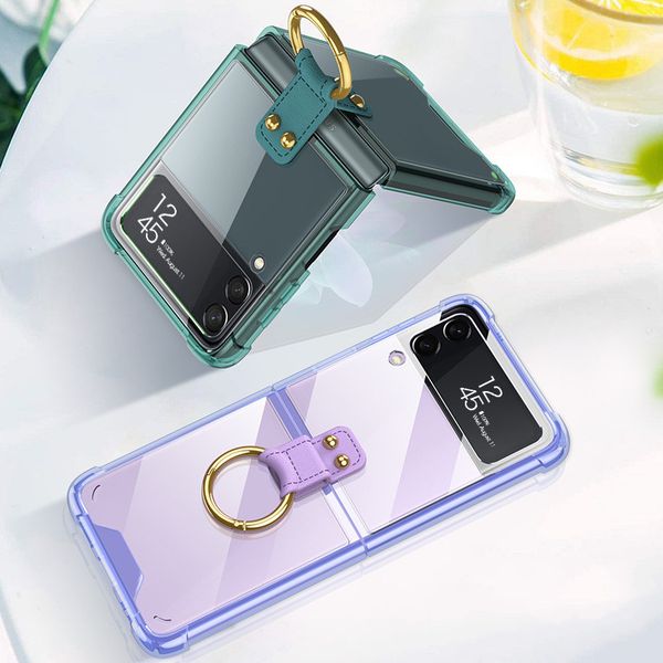 

transparent ring bracket cases hard shell for samsung mobile phone case folding screen shell z fold 3 protective cover