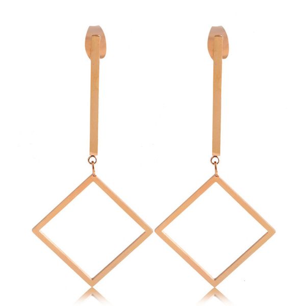

style earrings fashion women's rose gold long strip geometric titanium steel, Golden