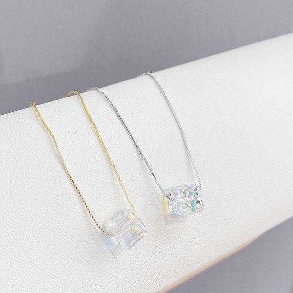 

chains botu 2021 korean designed sugar cubes crystal pendant necklace women's personalized fashion creative jewelry for women, Silver