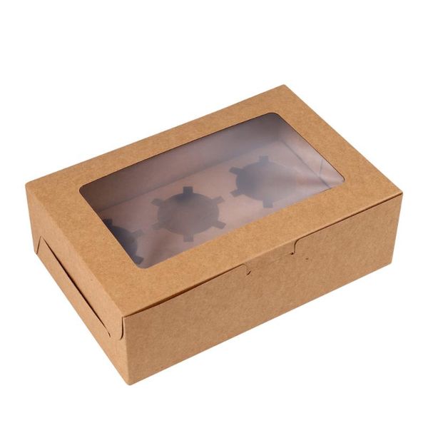 

10pcs 6 cavities kraft paper cupcake box with inserts containers bakery cake carriers for home dessert shop gift wrap