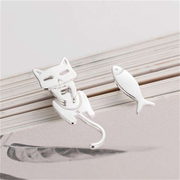 

s925 pure tremella nail female catfish earrings simple temperament korean personality versatile trendy jewelry, Silver