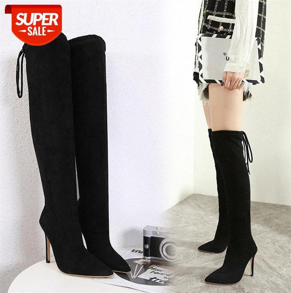 

women's boots popular over-the-knee simple plain boots, net red high heels #bb9n, Black