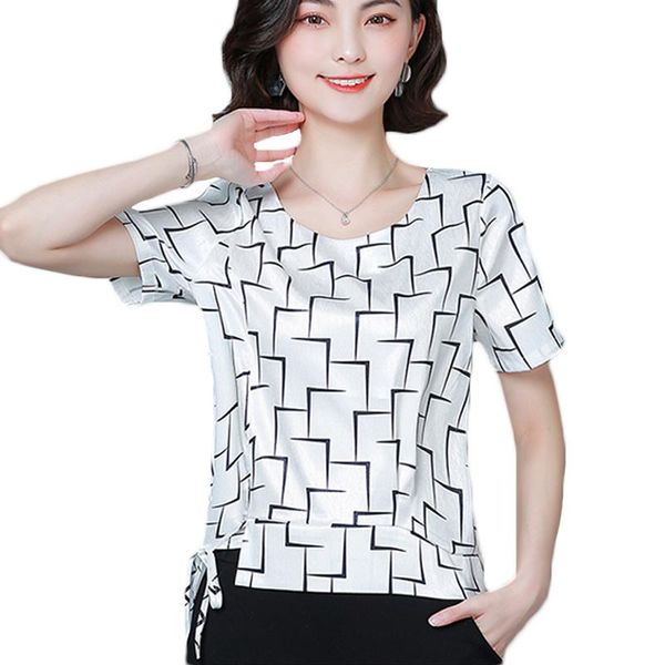 

women's blouses & shirts 2021 summer women soft blouse chiffon short sleeve satin ladies casual blusa white silk feminino elegante