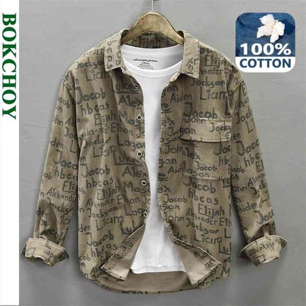 

autumn winter men's loose cotton print long sleeve shirt gml04-z109 210809, White;black
