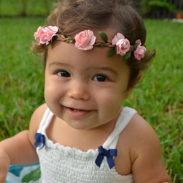 

hair accessories 1pc lovely princess baby headband kawaii pink white flower nylon stretch floral kids band, Slivery;white
