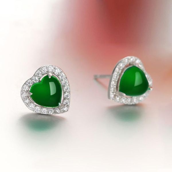 

stud emerald silver s925 jewelry earrings for women heart simple crown jade fine valentine 925, Golden;silver