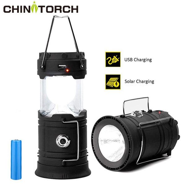 

portable lanterns led camping lantern solar powered outdoor camp tent lamp usb rechargeable collapsible emergency light built-in battery han