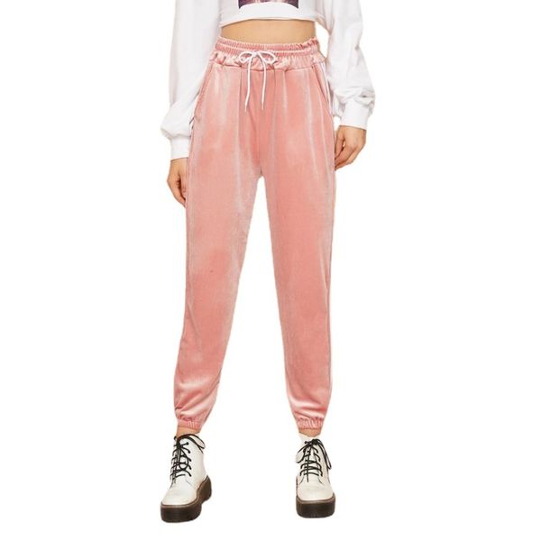

early autumn pants urban leisure high waist lace up pink loose type harem pants, Black;white