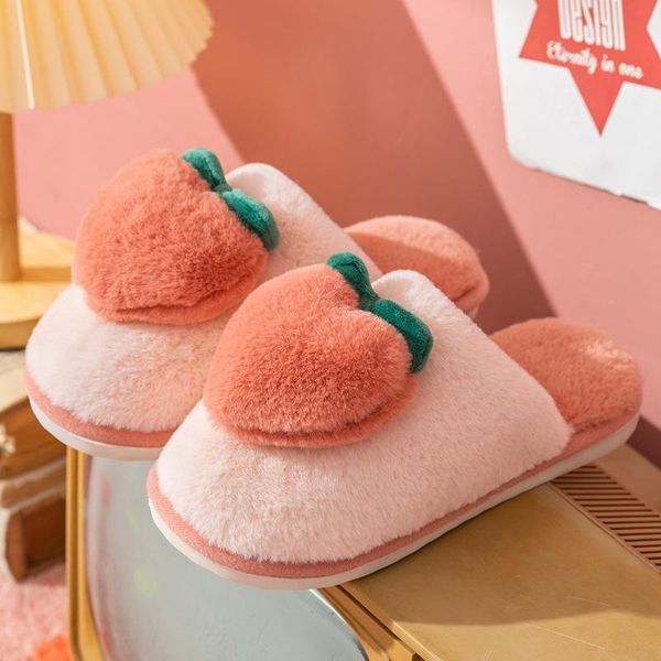 

slippers winter women house faux fur slides peach decoration home slip on flats female lover cozy bedroom furry, Black