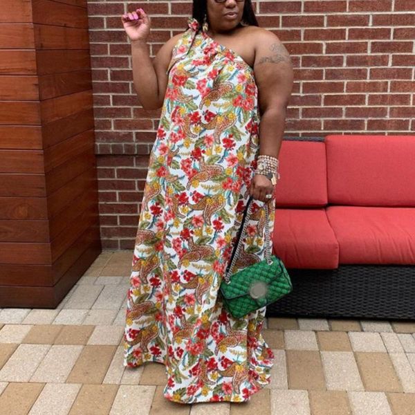 

casual dresses african for women fashion africa printed one shoulder loose straight floor length evening night party vestidos, Black;gray