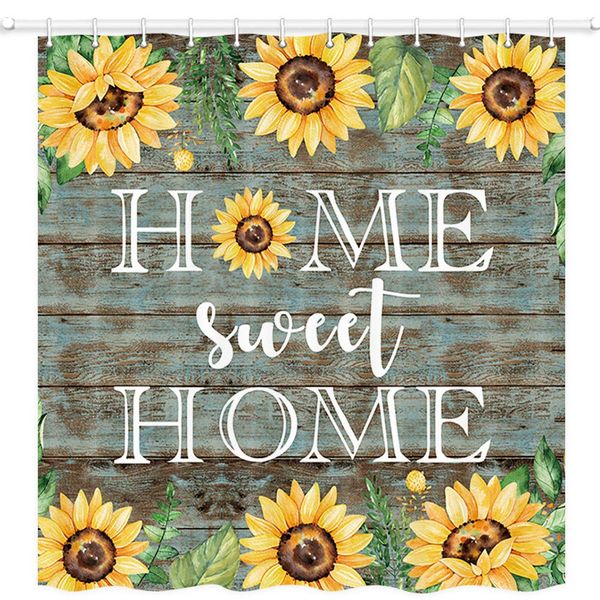 

home sweet home shower curtain, sunflower on old wooden board shower curtains, country rustic bathroom deocr, polyester fabric