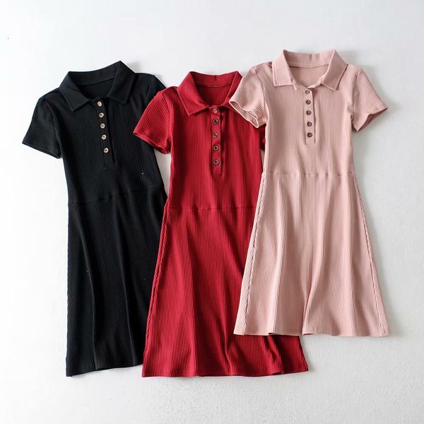 

dresses new summer 2021 lapel multi button academy short sleeve dress women's d244, Black;gray