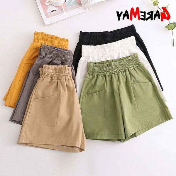 

women's shorts women cotton 2021 wide leg elastic waist female khaki high white summer soft with pockets, White;black