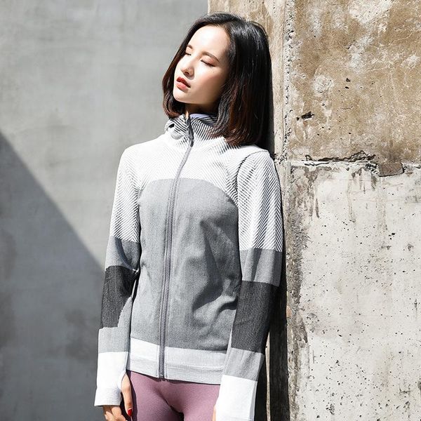 

yoga outfits svokor women hooded soprt striped seamless long sleeve sweatshirt ladies zipper fitness gym shirts women's, White;red