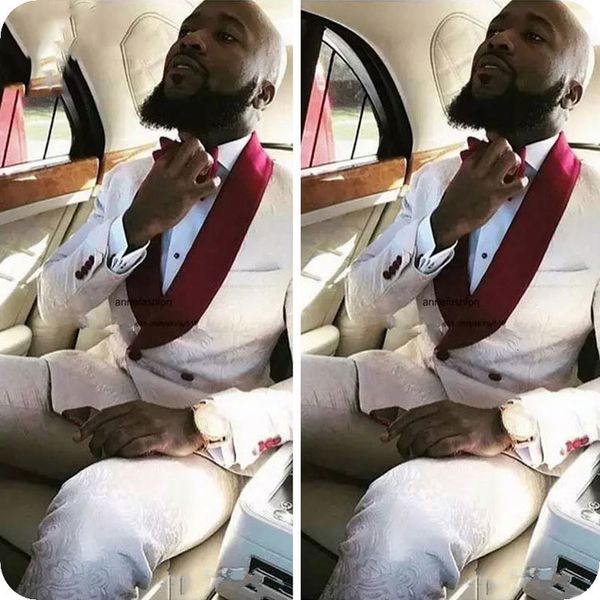 

men's suits & blazers custom made printed pattern white men wedding elegant slim fit groom tuxedo costme homme blazer jacket pants, White;black