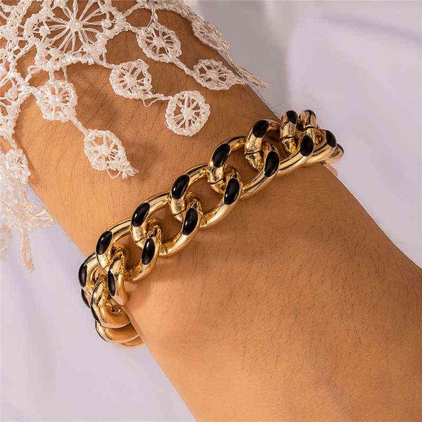 

punk luxury stainless steel miami curb cuban bracelet mens hip hop enamel dripping oil gold color black jewelry, Golden;silver