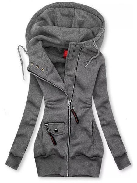 

casual dresses autumn and winter stitching drawstring hooded slim coat, Black;gray