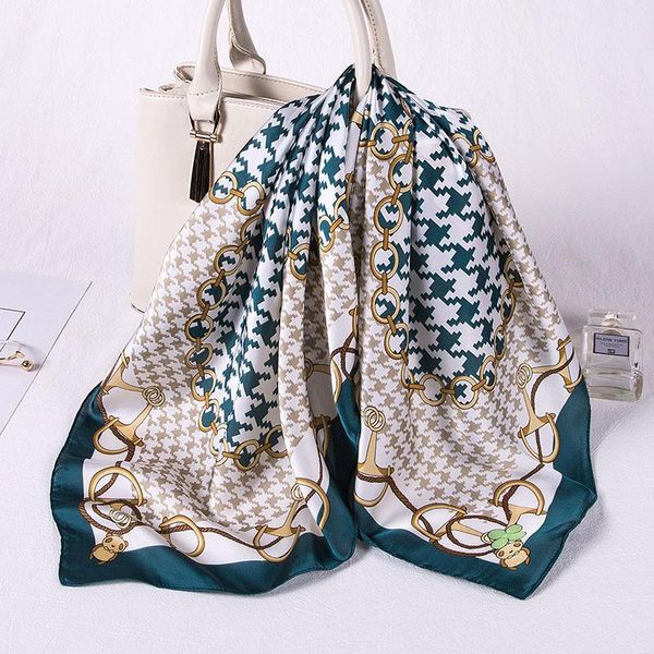 

scarves 70cm square silk scarf women hair tie band print satin head scarfs neck wraps neckerchief for bag foulard femme bandana, Blue;gray