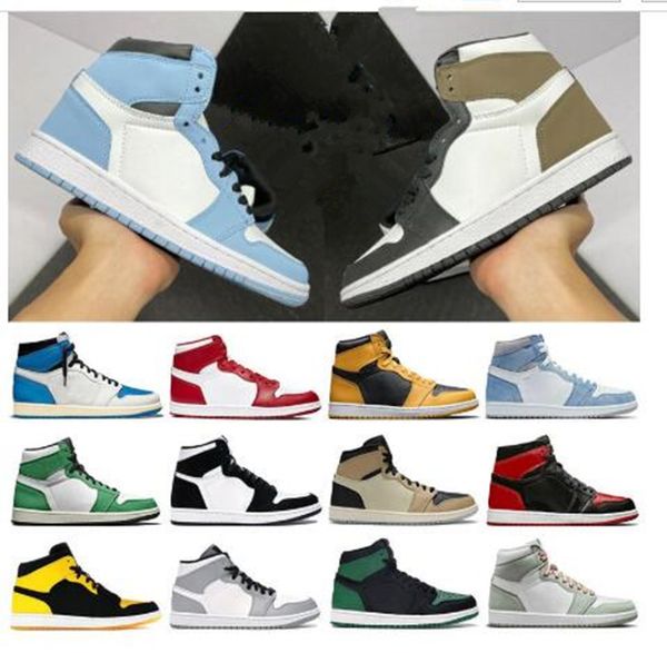 

mens high og jorban 1s basketball shoes jumpman 1 stage haze university blue patent bred heritage brotherhood gorge green dark mocha pale jo, Black