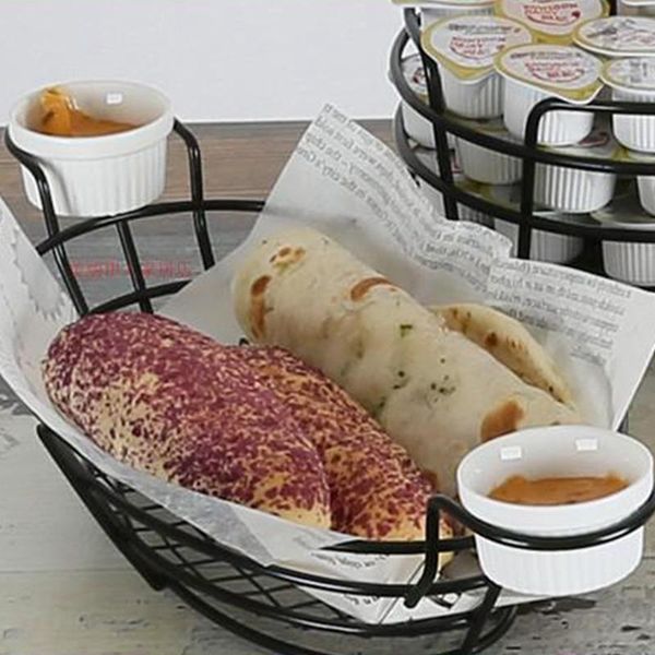 

oval black basket for chip fries & burger serving 21.5x15x6.5cm storage baskets