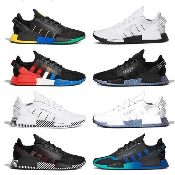 

authentic original adids nmd r1 v2 running shoes white black aqua dazzle camo paris tennis sports mens women sneakers