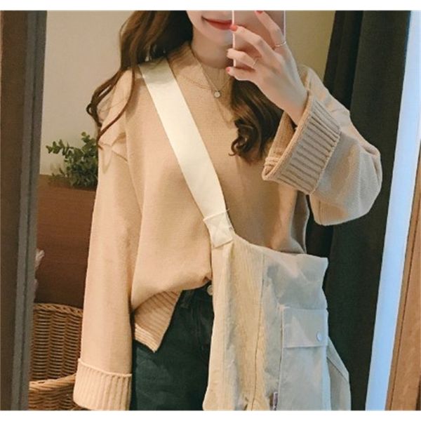 

autumn winter women loose pullovers sweater knitted elasticity casual jumper fashion slim o neck warm female sweaters 210423, White;black