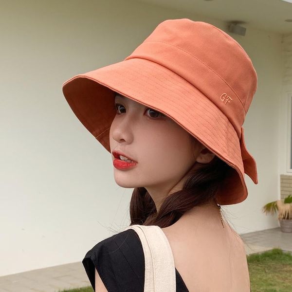 

wide brim hats spring and autumn bucket hat women summer korean fisherman cap temperament bowknot sunshade show face small basin, Blue;gray