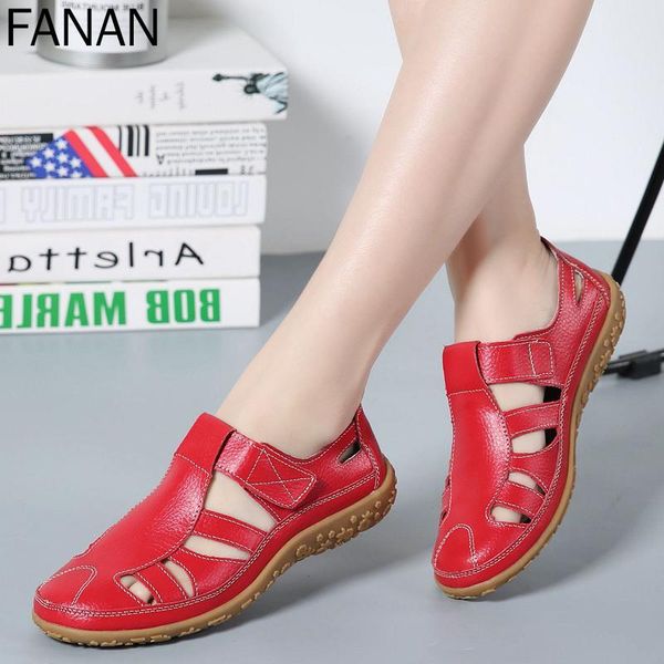 

sandals women split leather summer shoes woman hollow out flat ladies casual soft bottom female beach sandal heel type, Black