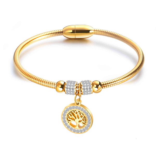

2021 selling diamond inlaid life tree titanium steel bracelet stainless women's magnet, Golden;silver