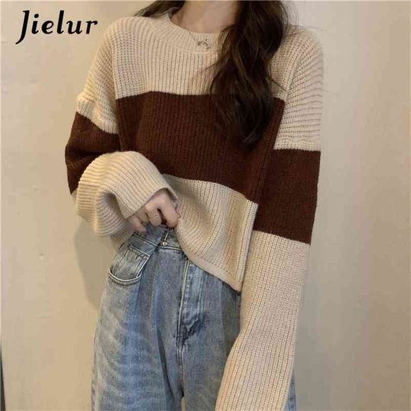 

fashion pullovers striped sweater women's loose long-sleeved casual sweaters knitted retro ladies pull femme jumper s-l 210426, White;black