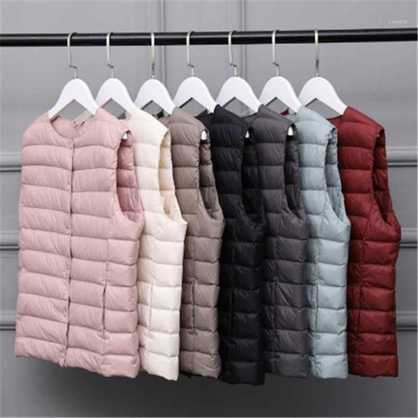 

women's down & parkas fashion autumn winter style vest light thin short collarless round neck waistcoat slim jacket coat, Black