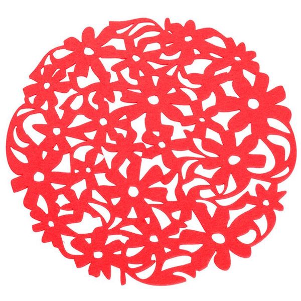 

round laser cut flower felt placemats kitchen dinner table cup mats cushion red & pads