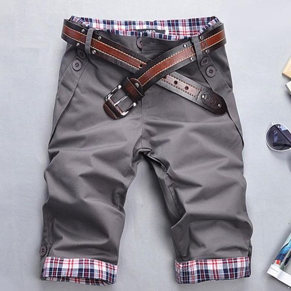 

men's shorts plaid fifth pants men casual lightweight summer patchwork pockets buttons loose beach, White;black