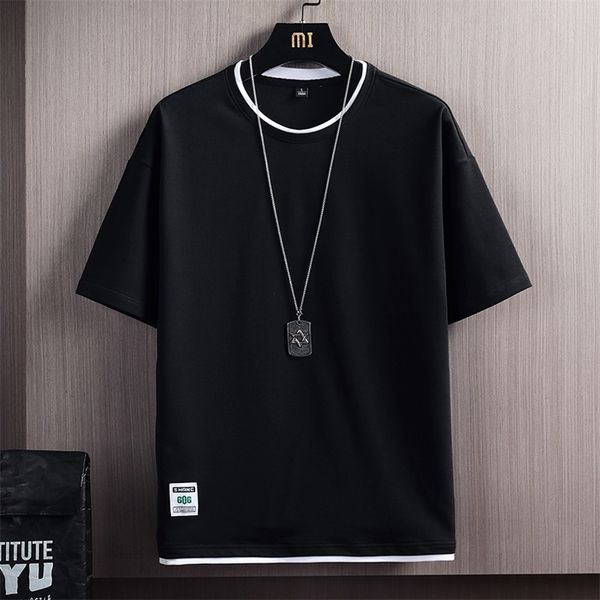 

summer mens casual t-shirts male solid color short sleeve t shirts men loose tees harajuku sportswear tracksuit clothes 220314, White;black