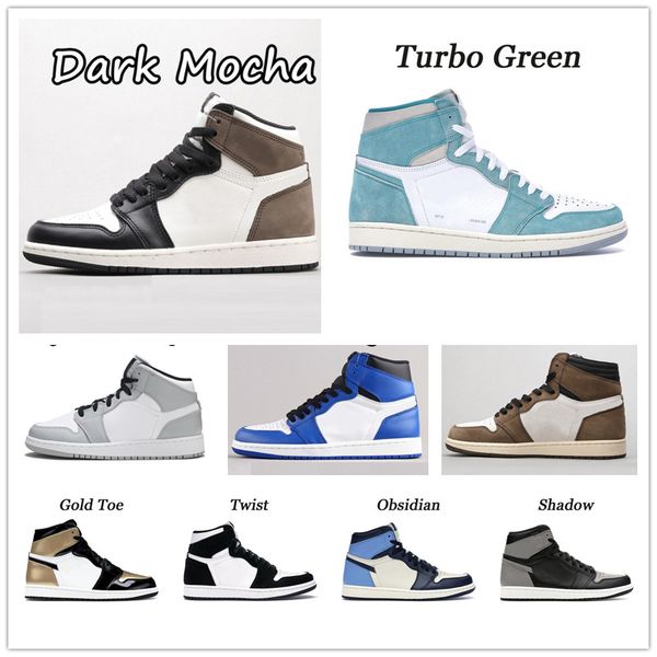 

jumpman 1 travi scot dark mocha 1s basketball shoes turbo green wolf grey sail pn dust university blue big children youth mens women sneaker, Black