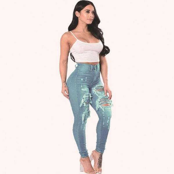 

women's pants & capris fashion ripped hollow high-waisted jeans with small feet women autumn product slim-fit pencil, Black;white